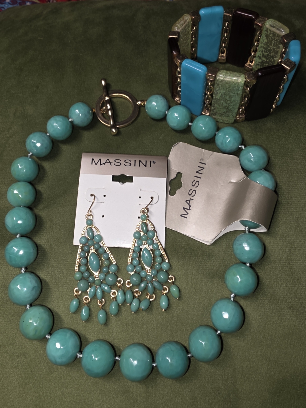 Massini Turquoise Beaded Necklace with Matching Chandelier Earrings